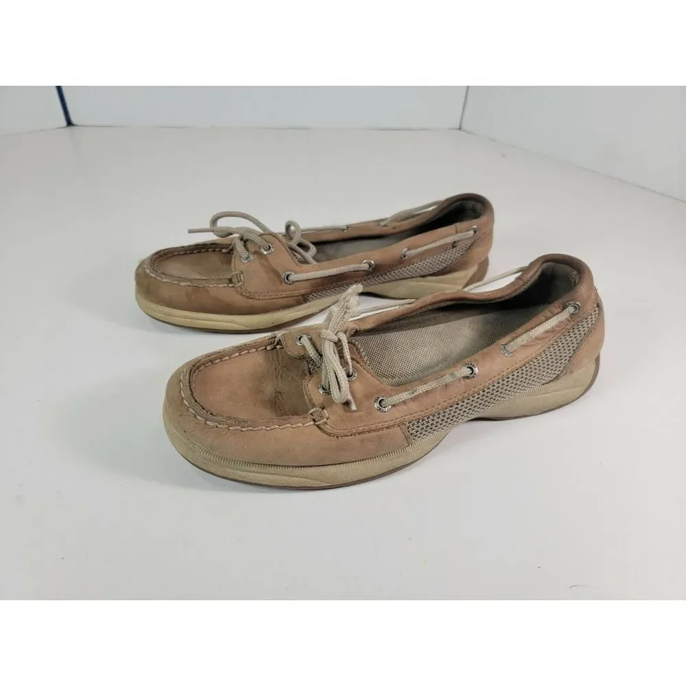 SPERRY TOP SIDER Laguna Tan Linen Boat Shoes Slip On 9773581 Women's 7.5 M‎